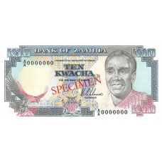 P31S Zambia - 10 Kwacha Year ND (1989-1991) (Specimen)